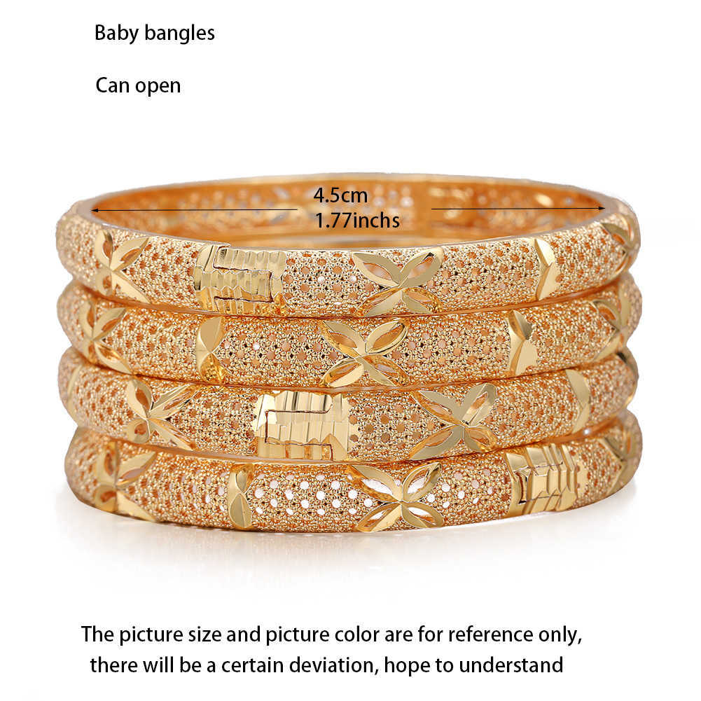 4pcs/Lot Gold Bracelet 4-10 Baby Girls Child Dubai Circle Bangles Jewelry Arab Middle Eastern African Fashion Metal Bangle 210918