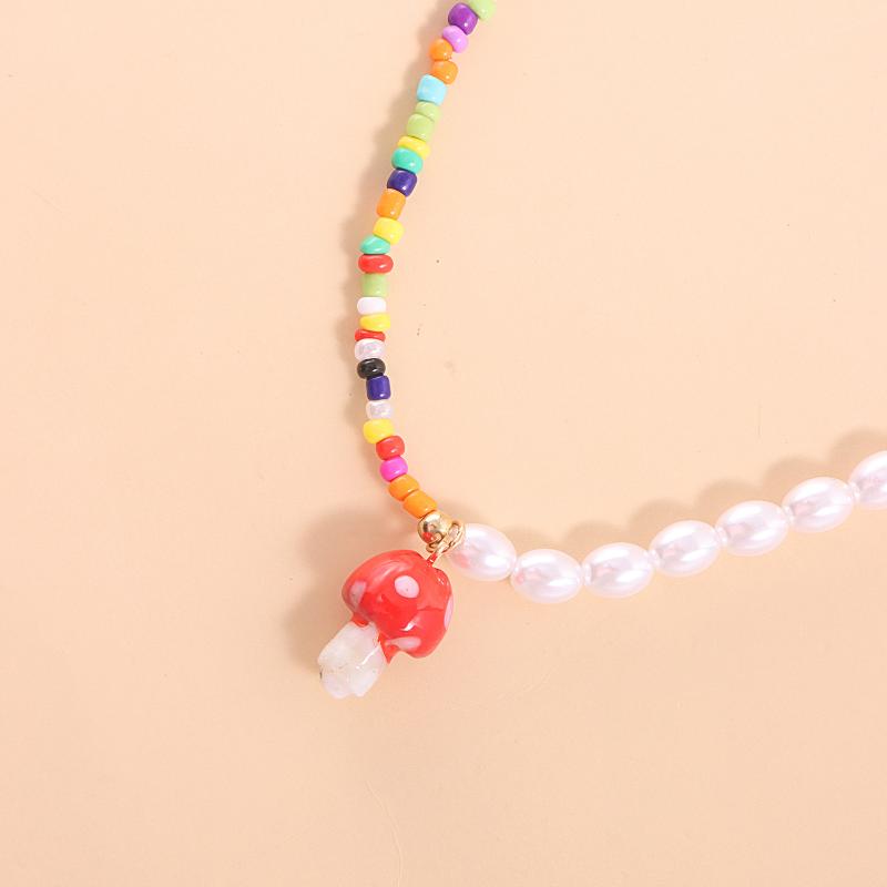 Chokers Bohemian Short Choker Mushroom Strawberry Eye Pearl Necklace Jewelry For Women 2021 Beaded Clavicle Chain Fashion Girls Gifts