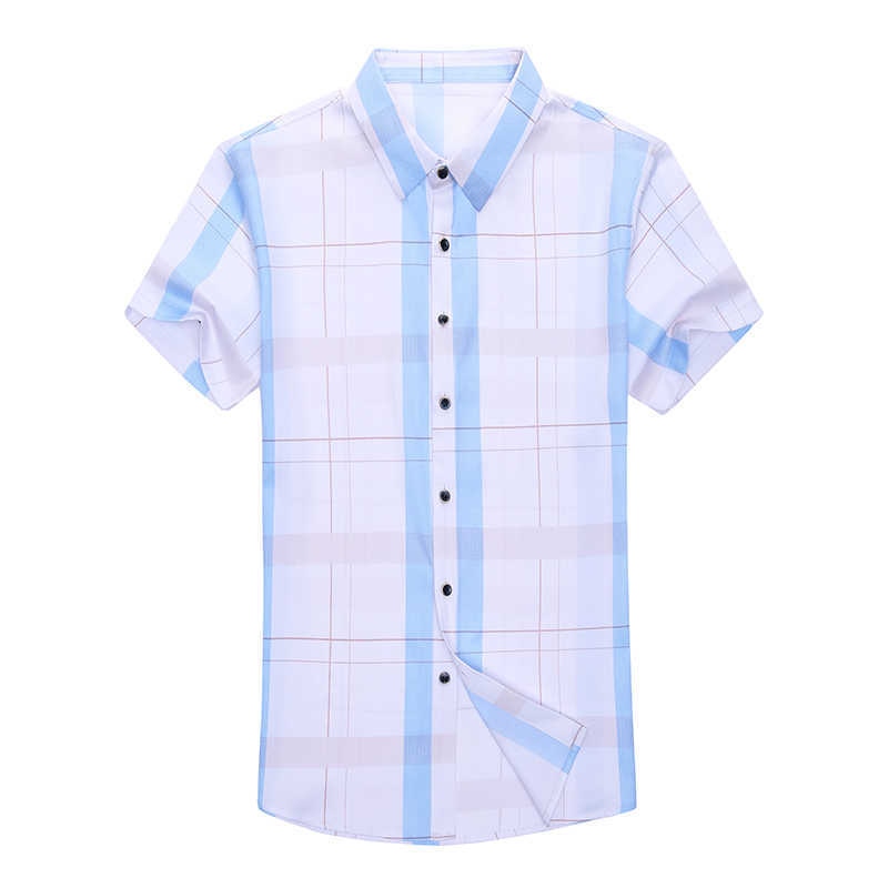 Fashion Plaid Shirt Men Silk Cotton Summer Short sleeve Casual Shirts Slim Fit Camisa Masculina Drop C745 210721