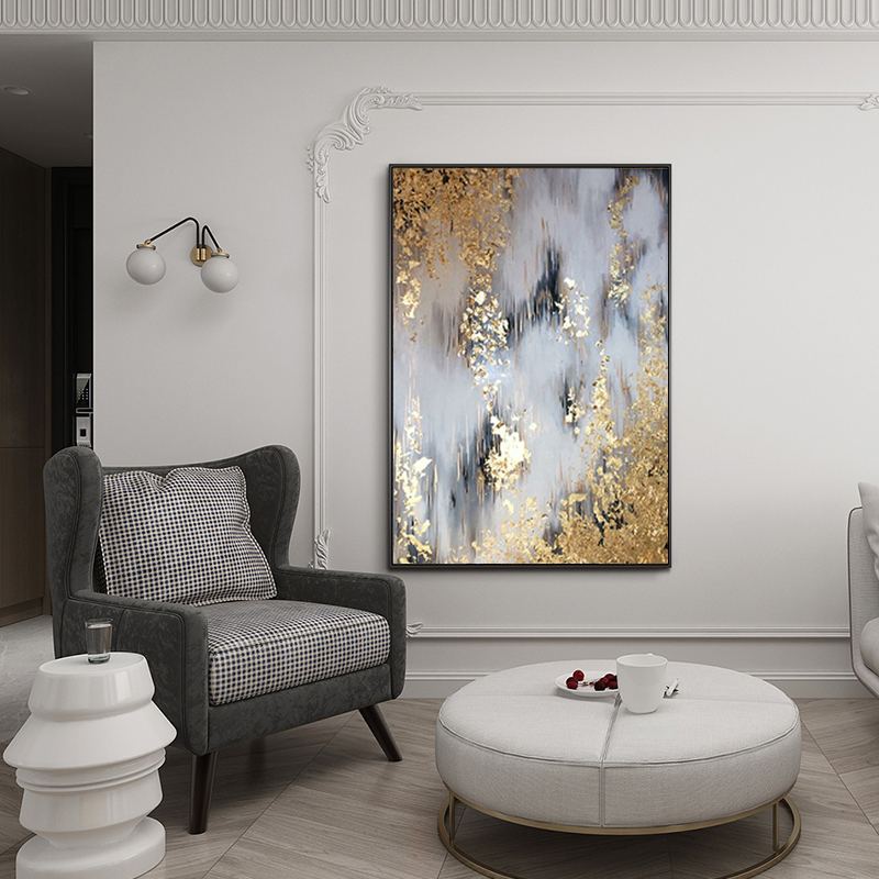 Living Room Golden Oil Painting, Abstract Mural Print Image, Golden Tree Wall Art Picture for Living Room Home Decoration