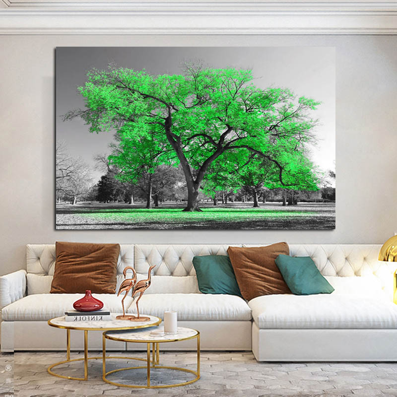Yellow Tree Black And White Pictures Modern Landscape Painting For Living Room Decoration Canvas Posters And Prints