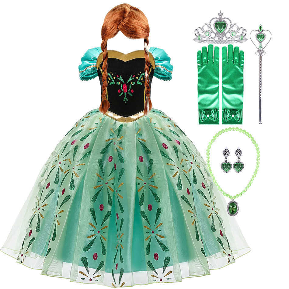 Children Halloween Costumes Baby Girl Anna Dress Frozen Kids Anna Snow Queen Cosplay Costume Girl Princess Dress 3-10 Years G1026