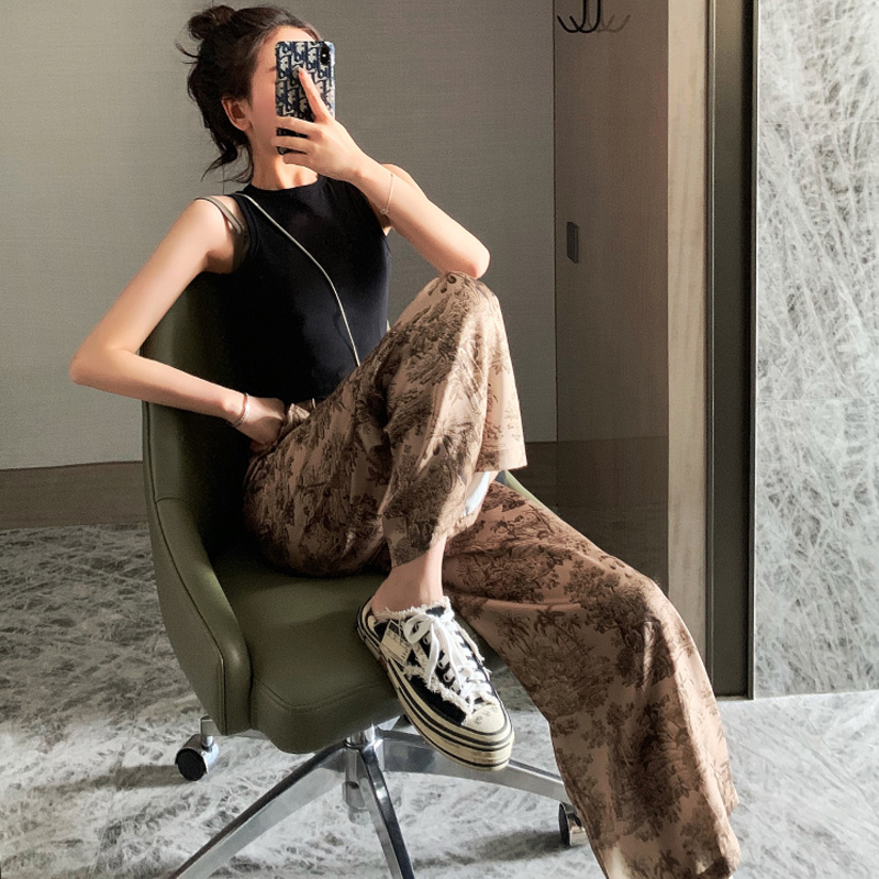Woherb Korean Style Wide Leg Pants Women Vintage Harajuku Print High Waist Trousers Summer Female Palazzo Pants 22828 201012