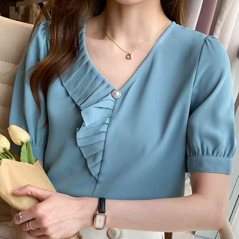 Blusas Blouses Tops Women Ruffles V-Neck Blouse Women Blusas Mujer De Moda Verano Short Sleeve Chiffon Blouse Shirt E835 210602, White
Blusas Blouses Tops Women Ruffles V-Neck Blouse Women Blusas Mujer De Moda Verano Short Sleeve Chiffon Blouse Shirt E835 210602, White