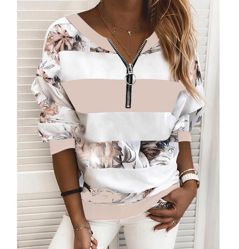 Women's Blouse Shirt Striped Color Block Long Sleeve Print V Neck Tops Basic Top Blue Yellow Blushing Pink 210225