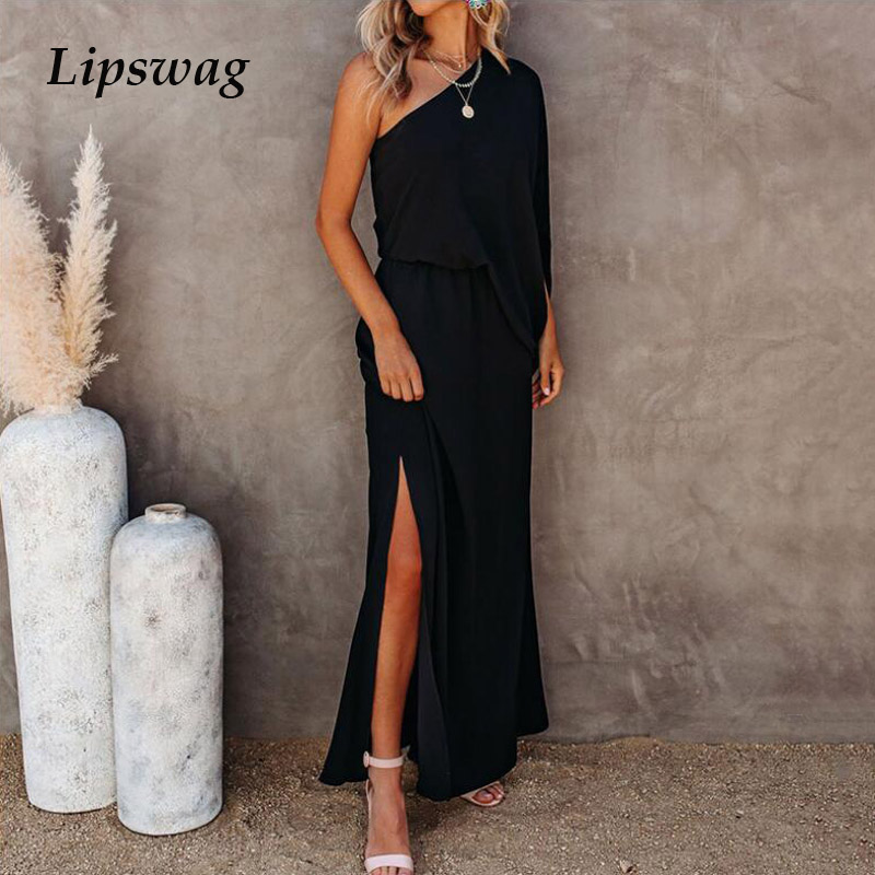 elegant one shoulder solid party dress 2021 summer office lady off shoulder split long dress women casual loose beach maxi dresshigh quality, Black;gray
elegant one shoulder solid party dress 2021 summer office lady off shoulder split long dress women casual loose beach maxi dresshigh quality, Black;gray