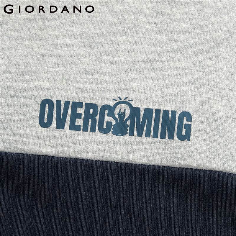 Giordano Men Hoodies Thick Long Sleeve Hooded Sweatshirt Contrast Printed Letter Poleron Hombre Pocket Moleton 01029879 201020