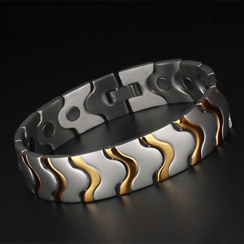 New Hip Hop TrustyLan 16MM Wide Magnetic Stainless Steel Bracelet Men Therapy Arthritis Healing Magnets Men's Bracelets Masculine Jewelry