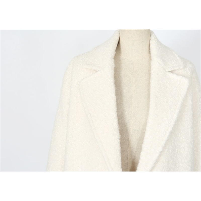 Abrigos mujer UK New Women Spring Winter Simple White Woolen Long Coat Female Notched Thick long Overcoat Casacos T190903