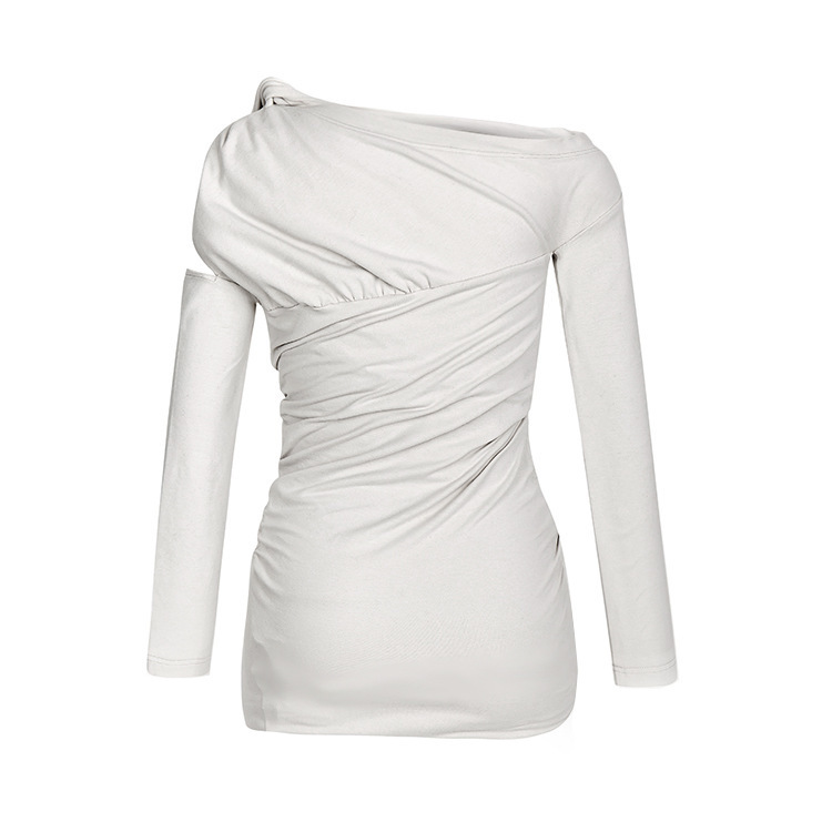 Women's T Shirt Summer Fashion Women Clothes Asymmetrical Collar Off Cuted Shoulder Full Sleeves Cross T-shirt Female WH02802M 210302