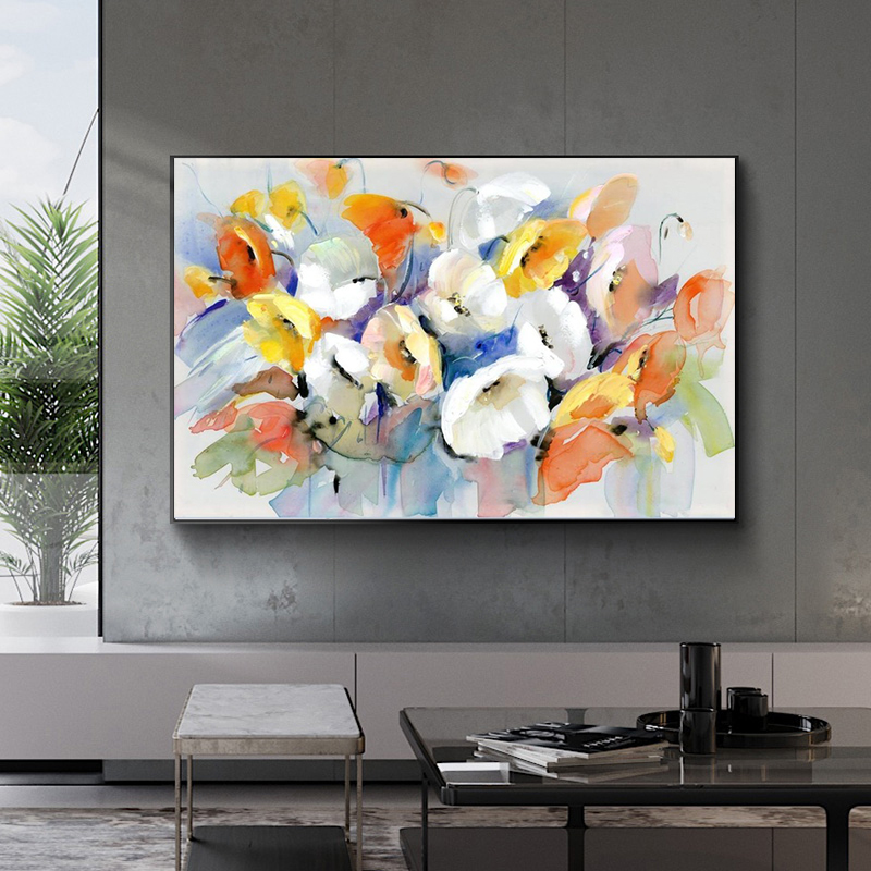 Modern Watercolor Flowers Wall Painting Hand Painted Poppy Flowers Print on Canvas Wall Picture For Living Room Home Decor