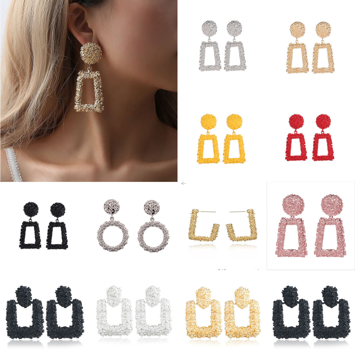 Big Vintage Earrings For Women Color Golden Geometric Statement Earrings 2018 Metal Earing Hanging Trend Jewelry
