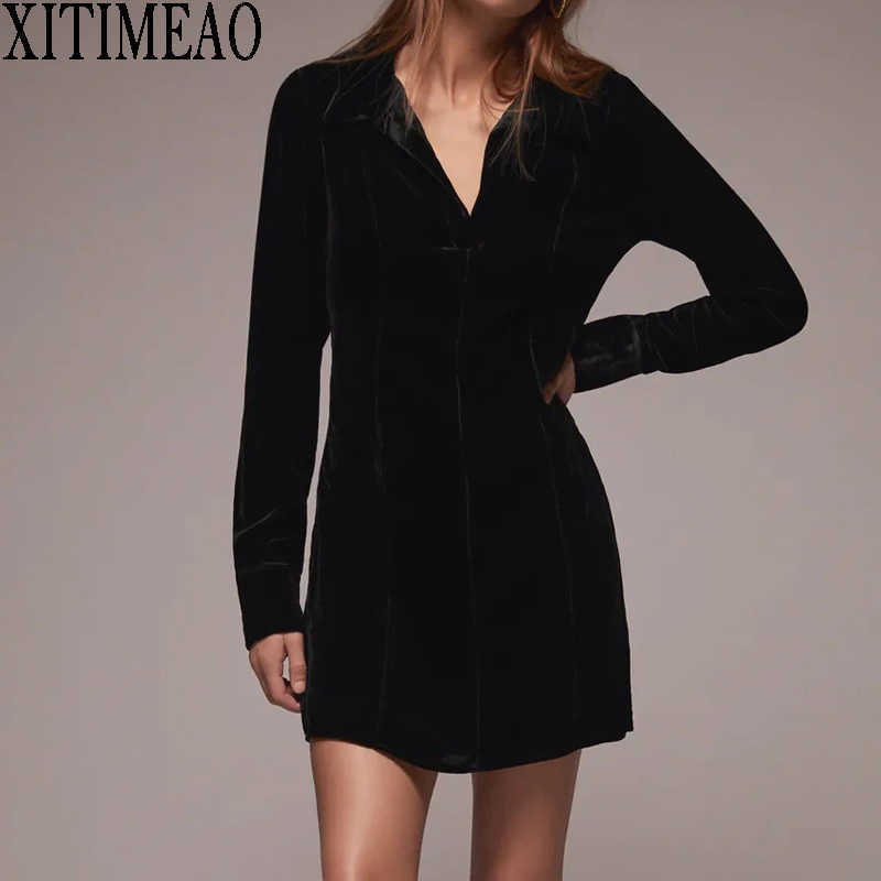 Za Women Fashion Black Velvet Fitted Mini Shirt Dress Vintage V Neck Long Sleeve Female Dresses XITIMEAO 210604
Za Women Fashion Black Velvet Fitted Mini Shirt Dress Vintage V Neck Long Sleeve Female Dresses XITIMEAO 210604