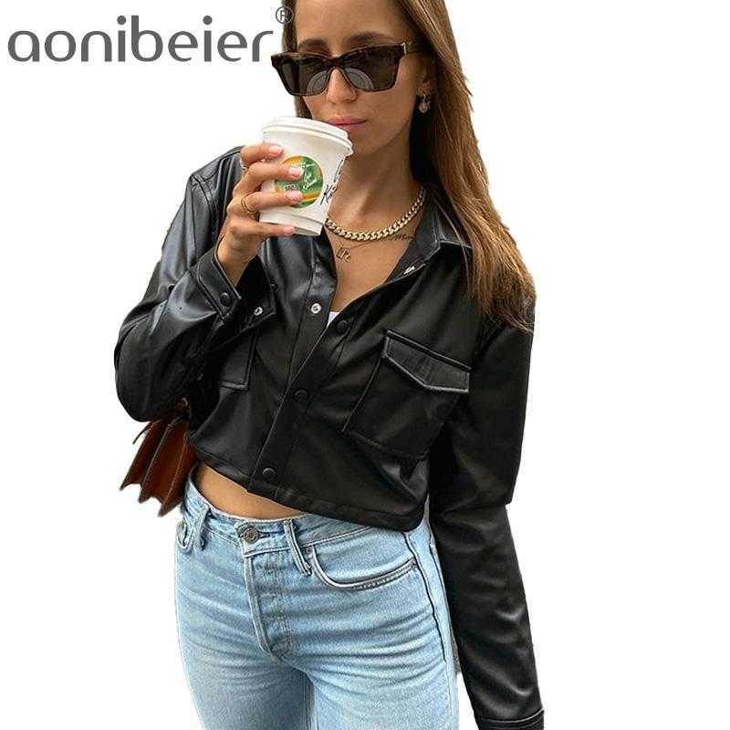Black Faux Leather Women Spring Autumn Slim Biker Pockets Long Sleeve Turn Down Collar Short PU Jacket 210604
Black Faux Leather Women Spring Autumn Slim Biker Pockets Long Sleeve Turn Down Collar Short PU Jacket 210604