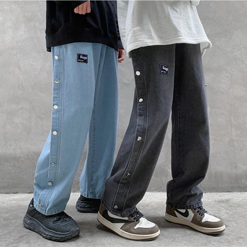 Men' Jeans Mens Double Side Button Straight Men Fashion Streetwear Loose Casual Hip Hop Trousers Wide Leg Harajuku Cargo Pants, Black
Men' Jeans Mens Double Side Button Straight Men Fashion Streetwear Loose Casual Hip Hop Trousers Wide Leg Harajuku Cargo Pants, Black