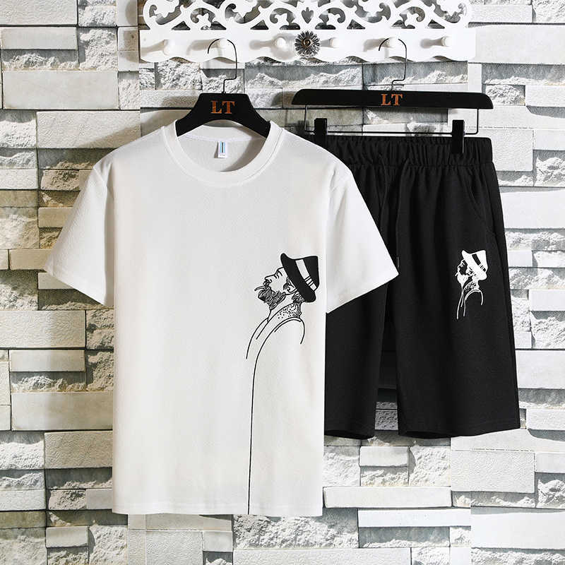 Summer Men's Sets Tracksuit Sportswear Track Suits Male Sweatsuit Short Sleeves T shirt Fashion Leisure 2 Piece Set 7XL 8XL 210603