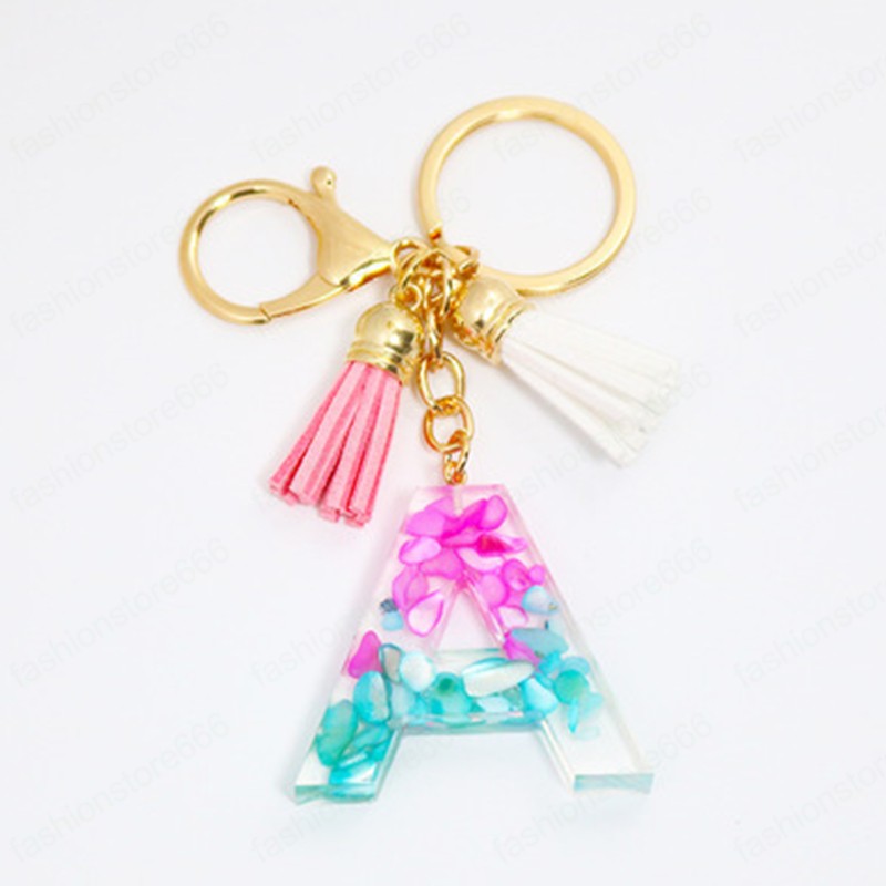 Cute Blue Red Gradient A-Z Initial Letters Keychains Tassel Pendant KeyChain Rings Car Resin Alphabet Keyring Charm Bag Jewelry