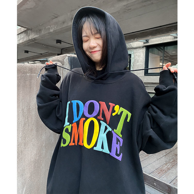 Deeptown Hip Hop Sweatshirt Women Man Autumn Rainbow Letter Print Hoodies Women Fashion Streetwear Cotton Long Sleeve Pullover 201211