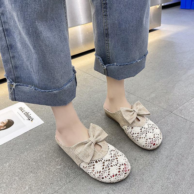 Slippers Women's Hollow Low Heels Outdoor Bow Knot Baotou Fashion Loafers Ladies Flat, Beige
Slippers Women's Hollow Low Heels Outdoor Bow Knot Baotou Fashion Loafers Ladies Flat, Beige