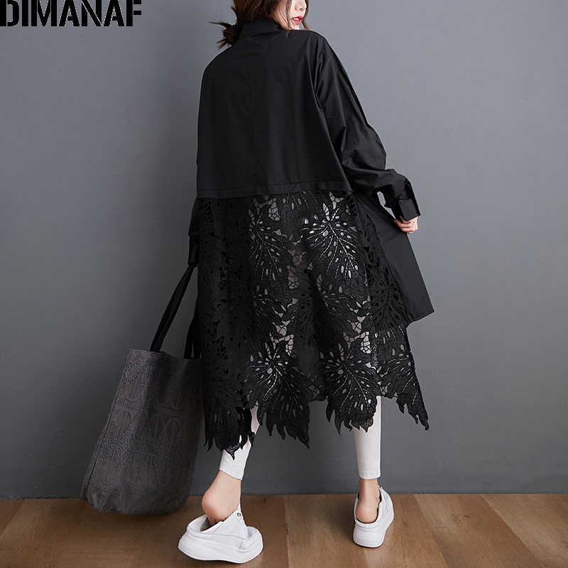 DIMANAF Plus Size Blouse Shirts Women Clothing Fashion Lace Floral Elegant Lady Tops Casual Loose Long Sleeve Button Cardigan 210225