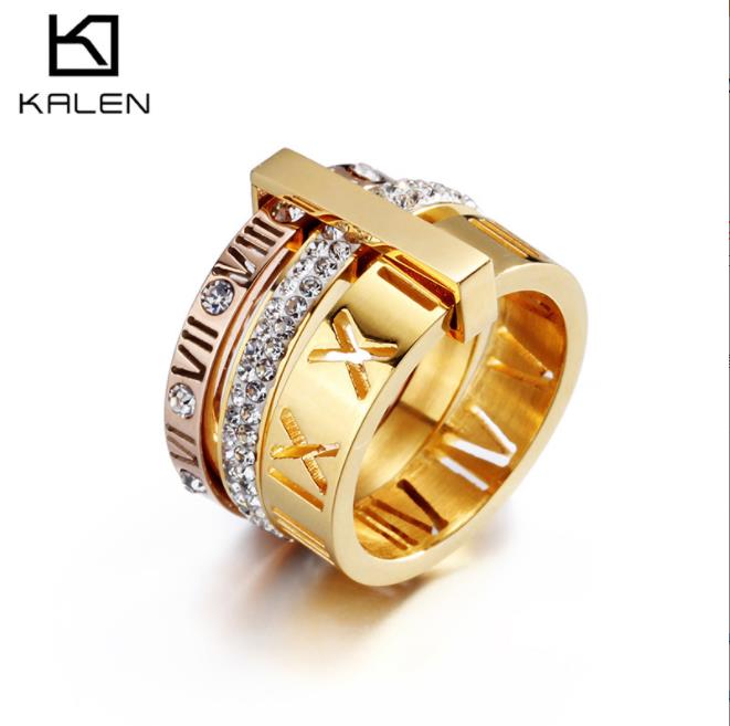 Stainless Steel Rose Gold Roman Numerals Fashion Jewelry Ring Women's Wedding Engagement Jewelry Gift