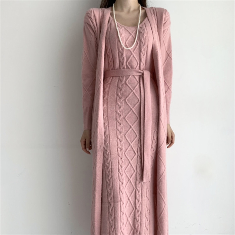 Ladies Winter Thick Sweatersuit Chic Twist pattern Long Cardigan Sweater + Sleeveless Knitted Suspender Dress 2 piece set Women 210602, Khaki
Ladies Winter Thick Sweatersuit Chic Twist pattern Long Cardigan Sweater + Sleeveless Knitted Suspender Dress 2 piece set Women 210602, Khaki
