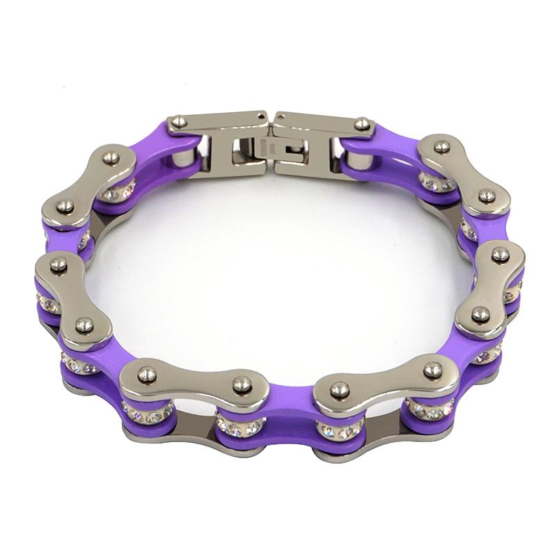 Link, Chain Women Purple Stainless Steel Bike Bracelets Jewelry , Link Punk Color Motorcycle Bracelet Gift For Girl, Friend