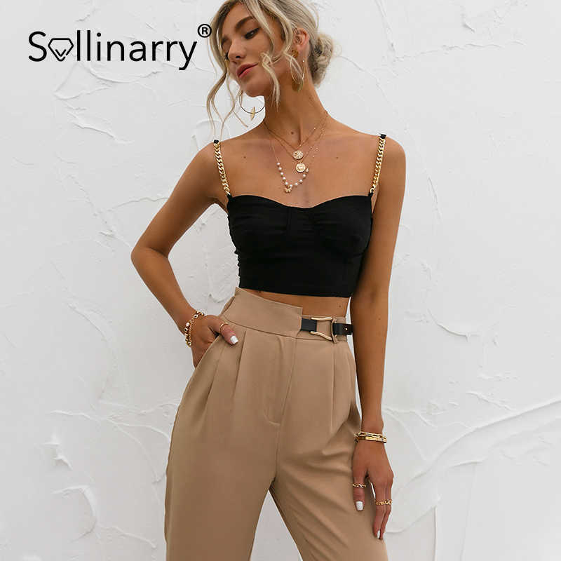 Sollinarry Asymmetric belt trousers Casual High Waist Khaki Pants Women Summer Brown Ladies Office Trousers Pocket Female Pants 210709