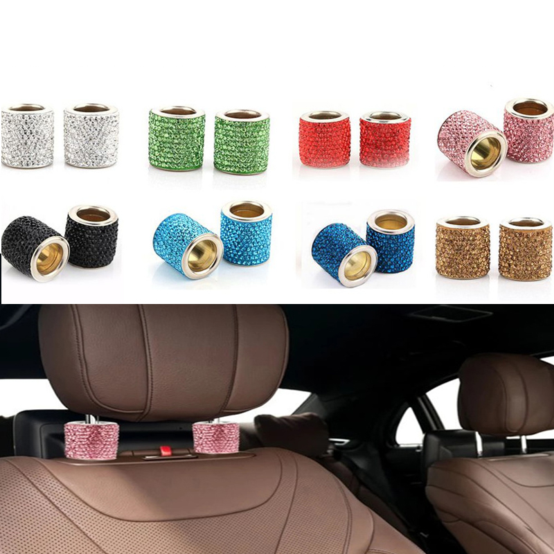 Vehicle Seat Crystal Rhinestone Headrest Ring Collars Charms Diamond Bling Decorate Car Interior Accessories For Women Girls Universal