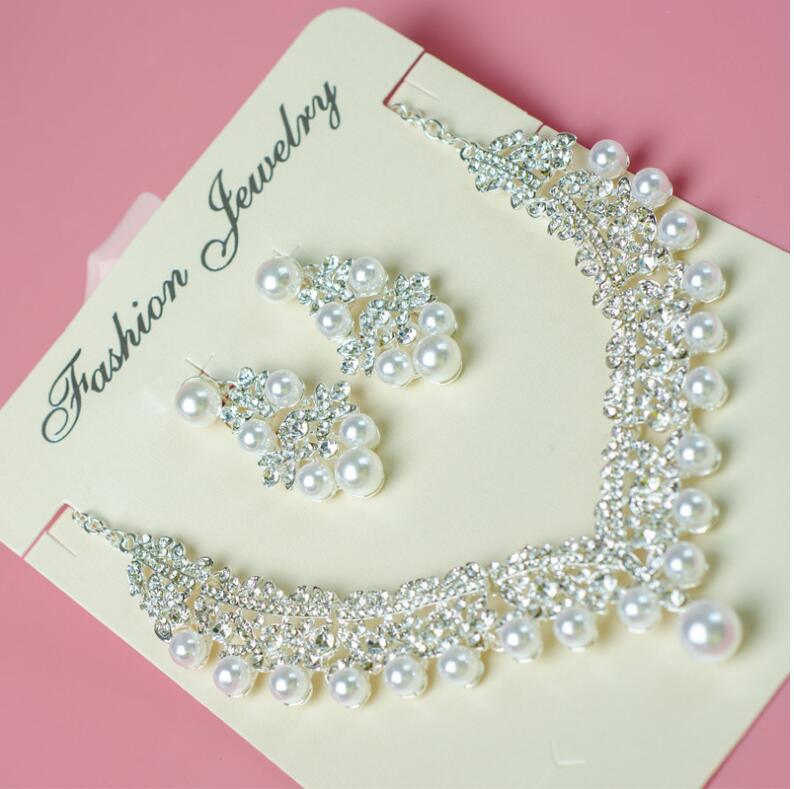 Fashion Bridal Wedding Jewelry Sets Women Pearls Crown and Tiaras Drop Earrings And Necklace Sets Girls Wedding Accessories Brithday Party