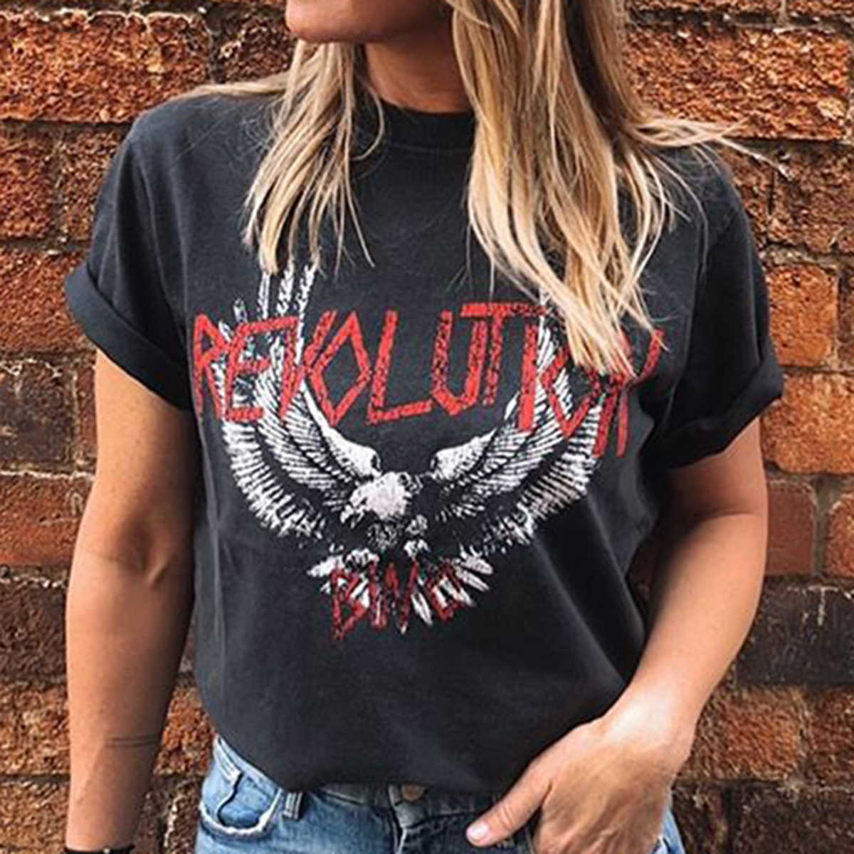 Eagle T Shirt Women Short Sleeve O Neck Black 100% Cotton Tshirt Shirts Summer Vintage Tee Shirt Oversize Tops Graphic 210615