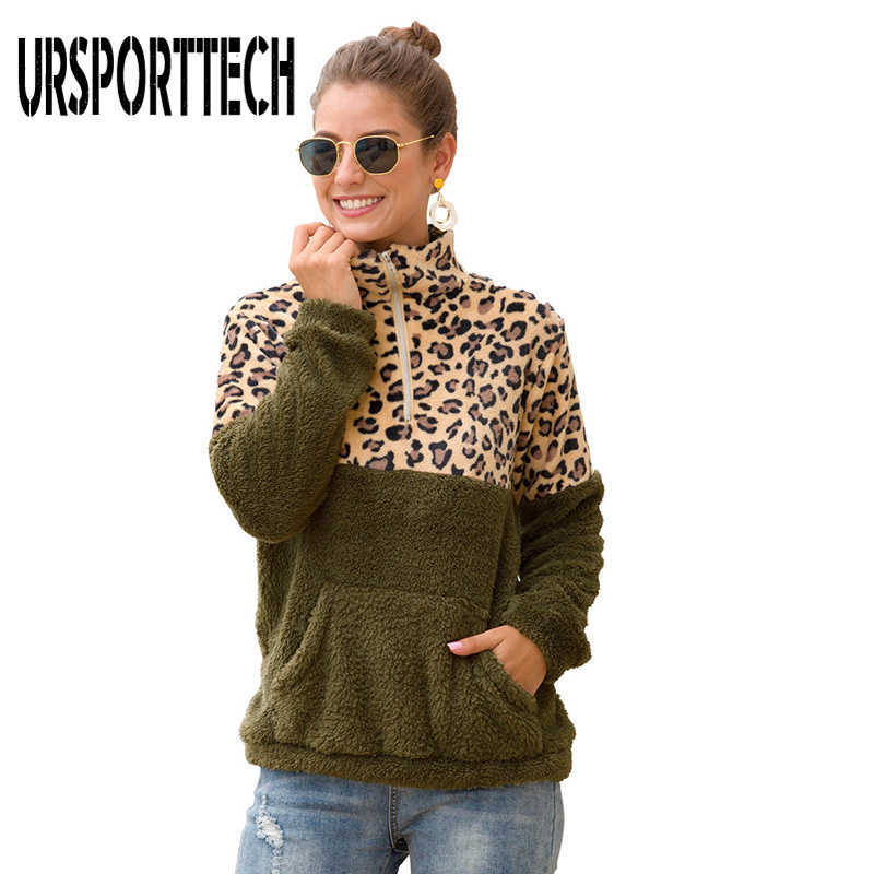 Autumn Winter Double-Sided Fleece Hoodies Women Leopard Sweatshirts Oversize Ladies Pullovers Warm Pocket Hooded Jacket 210528
