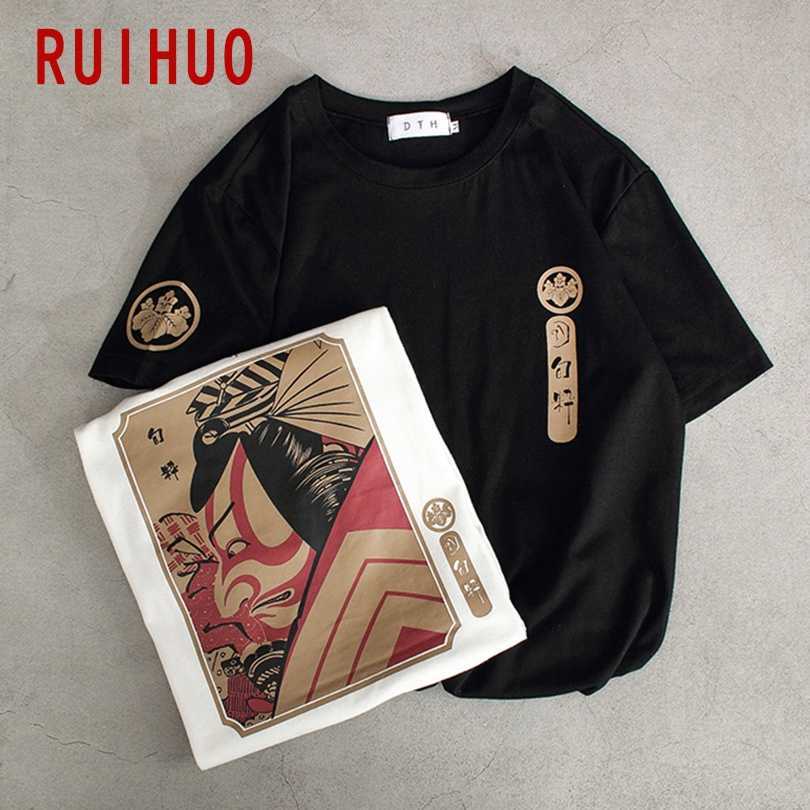RUIHUO Summer Short Sleeve T Shirt Men Tshirt Japanese Samurai Print Casual Tops Fashion Male Funny T-Shirt M-5XL 210629