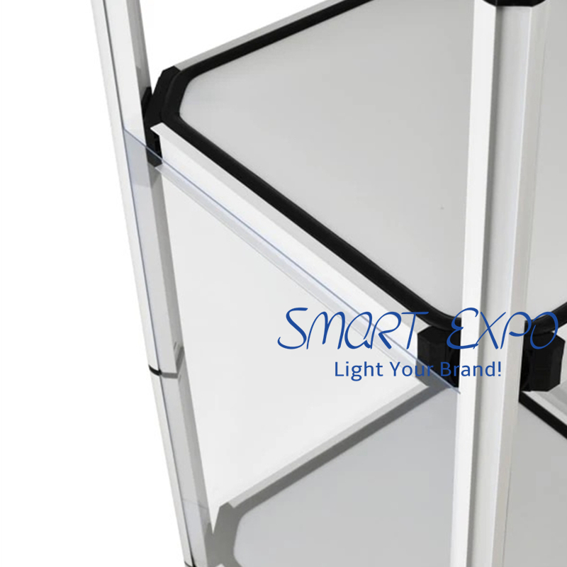 Portable Folding Promotion Counter Advertising Display with Twist Aluminum Structure Printed PVC Lens Cover Wooden Table Board Easy Carry Bag