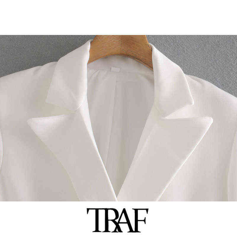 TRAF Women Fashion Office Wear Double Breasted Blazers Coat Vintage Long Sleeve Pockets Female Outerwear Chic Tops 211122