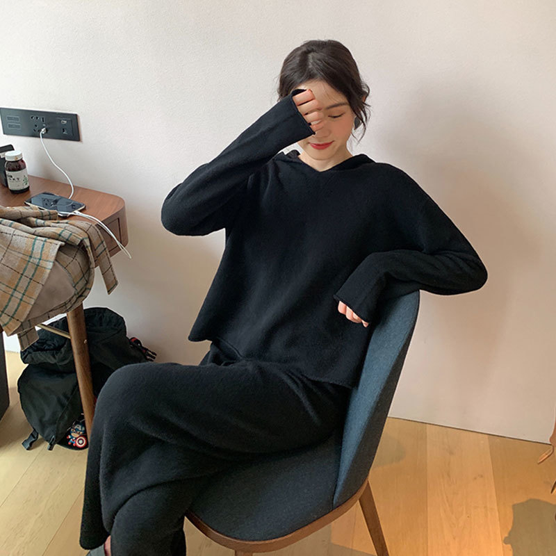 JXMYY spring autumn knit sweater hooded women tracksuit long sleeve cashmere pullovers elastic pants suit sporting set P611 210304
