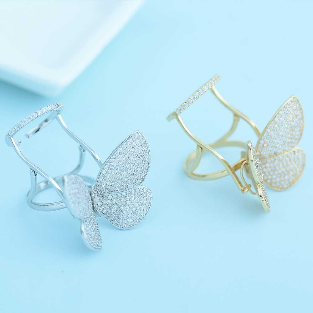 LUOTEEMI High Quality Fashionable Unique Adjustable Ring Micro Paved Shining CZ Movable Butterfly Shape Jewelry for Party Gift 210701