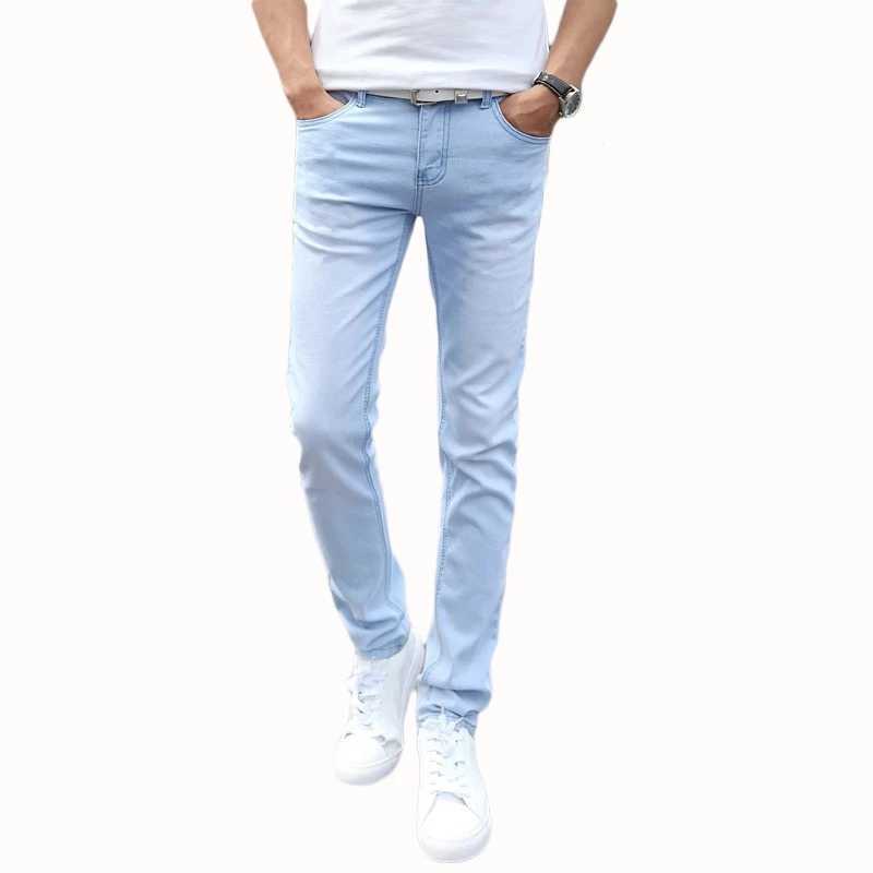 2021 New Men Stretch Skinny Jeans Fashion Casual Slim Fit Denim Trousers Blue Black White Sky blue Pants Male Brand Clothes X0621