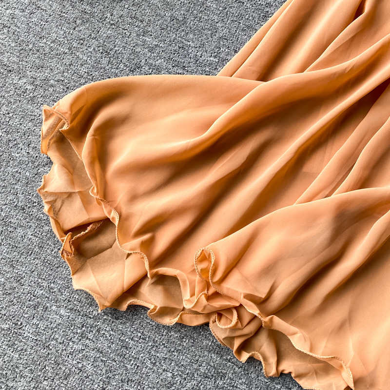 DEAT Women Chiffon Slim Slash Neck Off Shoulder Dress Solid Color High Waist Fashion Spring Summer MZ997 210709