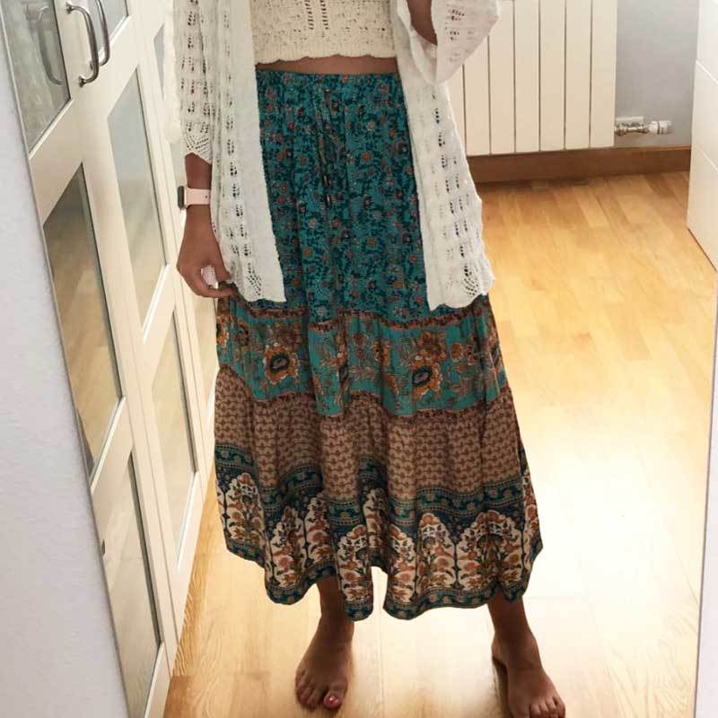 BOHO INSPIRED HARVEST GOLD boho skirt for women floral print skirt for summer casual beach skirt rayon holiday skirts womens new 210309