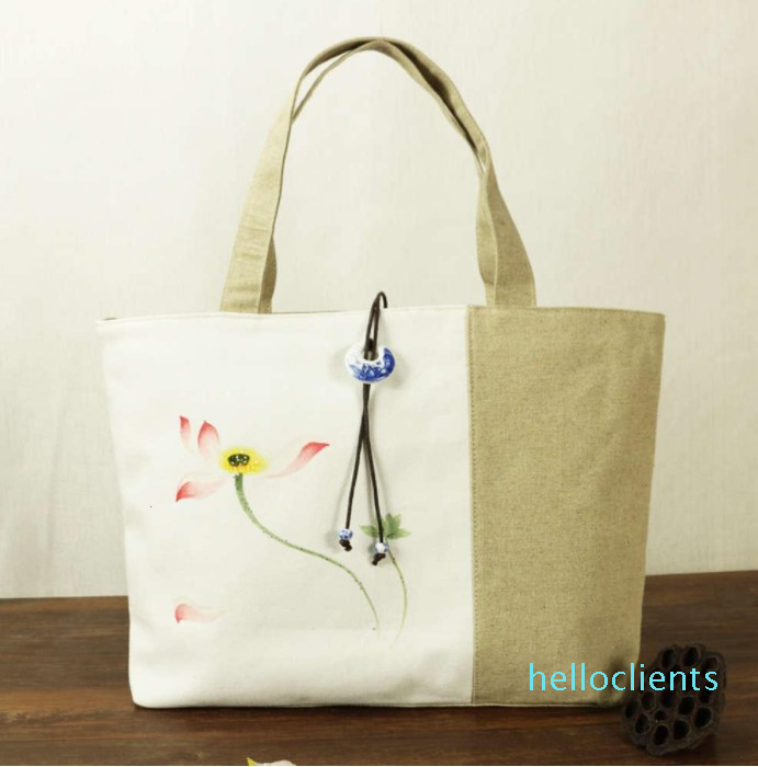 Hand painted literature art style stitching cotton and women's bag characteristic lotus shoulder, Elegant lotus
Hand painted literature art style stitching cotton and women's bag characteristic lotus shoulder, Elegant lotus