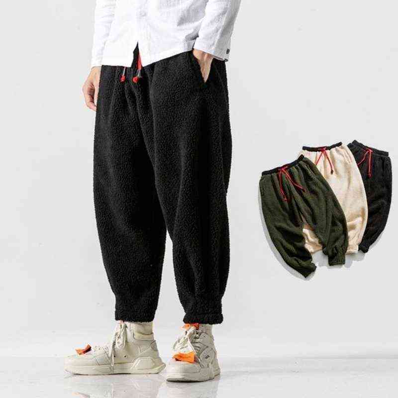 HOUZHOU Men's Winter Pants Black Trousers Male Casual Fleece Pants Fleeced Clothing Khaki Harajuku Korean Streetwear Hip Hop 5XL 211112