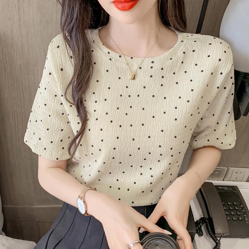 Women' T-Shirt Polka Dot O-Neck Female Short Sleeve T Shirt Women 2021 Cotton Summer Tops Korean Fashion Woman Clothes Tee Femme, White
Women' T-Shirt Polka Dot O-Neck Female Short Sleeve T Shirt Women 2021 Cotton Summer Tops Korean Fashion Woman Clothes Tee Femme, White