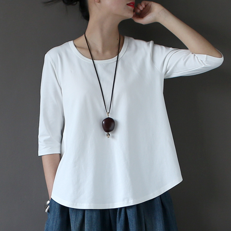 Johnature Women Cotton T-Shirts Black White Summer New Half Sleeve O-Neck One Size Casual Knitted Fashion Tops 210306