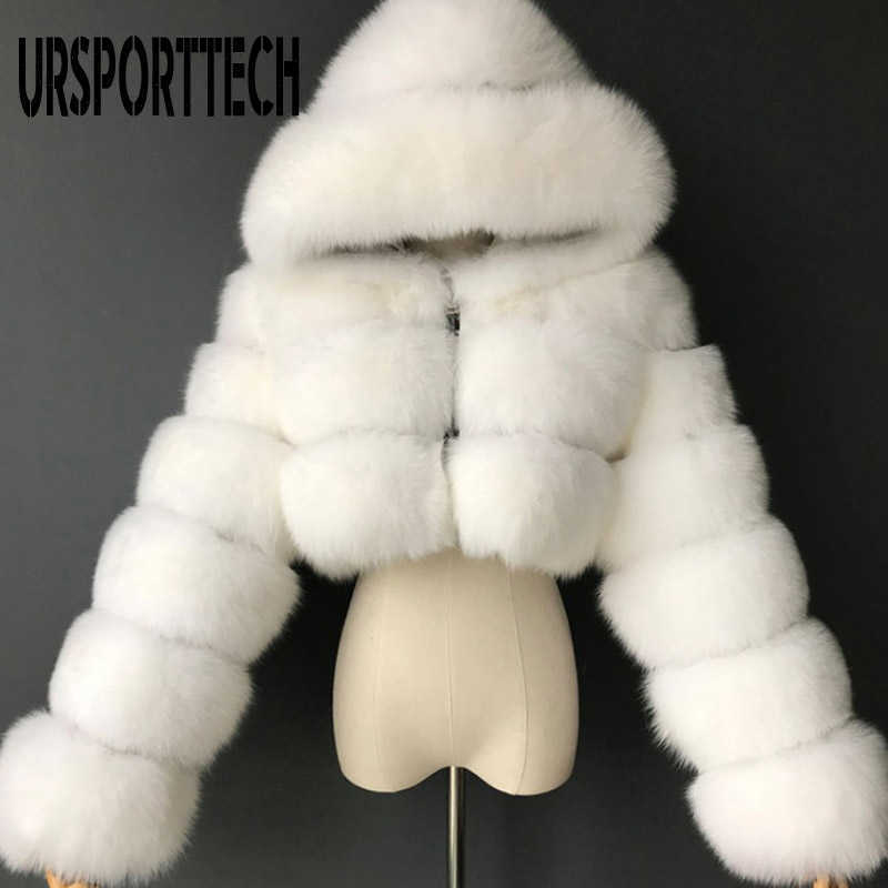 Winte Faux Fur Coats Women Jackets High Quality Cropped Furry Warm Winter Fur Jacket Hooded Manteau Femme Oversize Outerwear 210528