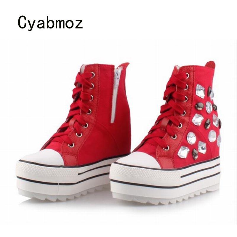 

Cyabmoz Women High heels height increasing Shoes Platform wedge Rhinestone Woman Pumps Zapatos mujer Tenis feminino Party Shoes, Women shoes black