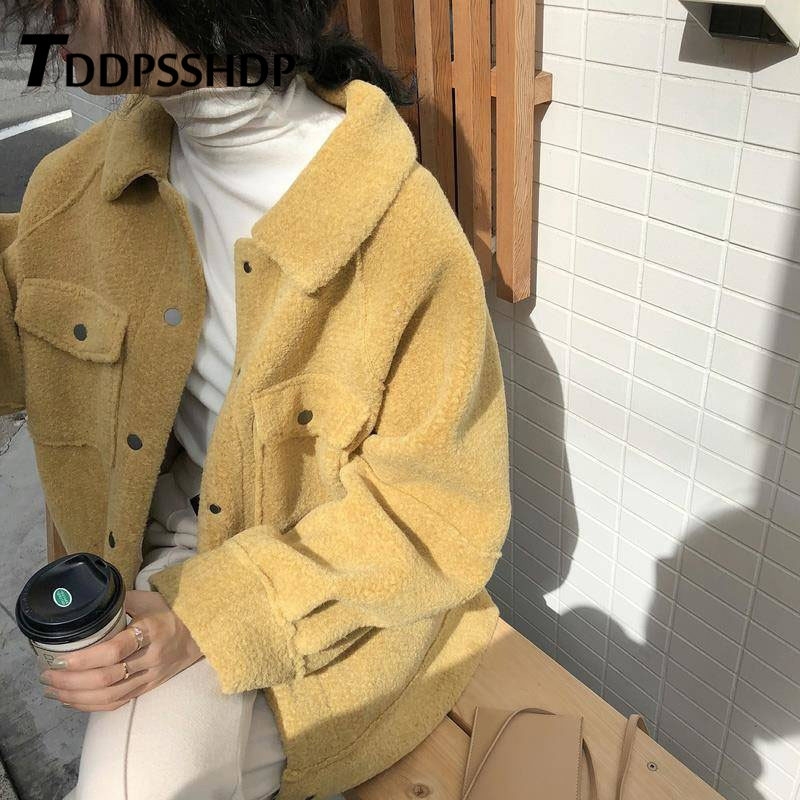 Spring Furry 3 Color Can Choose Women Coat Long Sleeve Lapel Pocket Decor Casual Female Jacket T200212