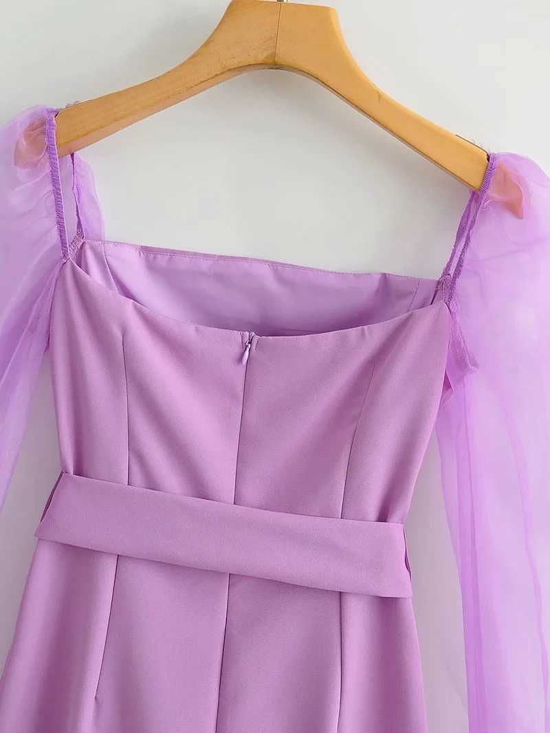 DEAT Women Patchwork Bandage Dress Square Collar Long Sleeve Arrivals Lady Temperament Fashion Spring Autumn 11D1692 210709