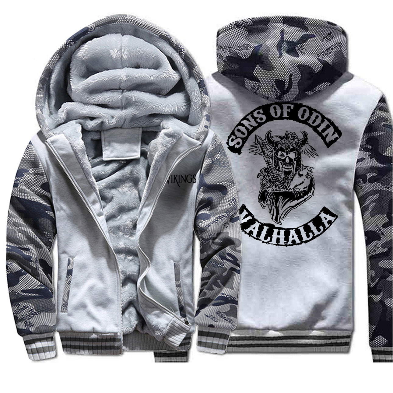 Creative Pattern Sons Of Odin Valhalla Hoodies Male Winter Camouflage Sleeve Jackets Stylish Warm Coats Streetwear Harajuku Y201001
