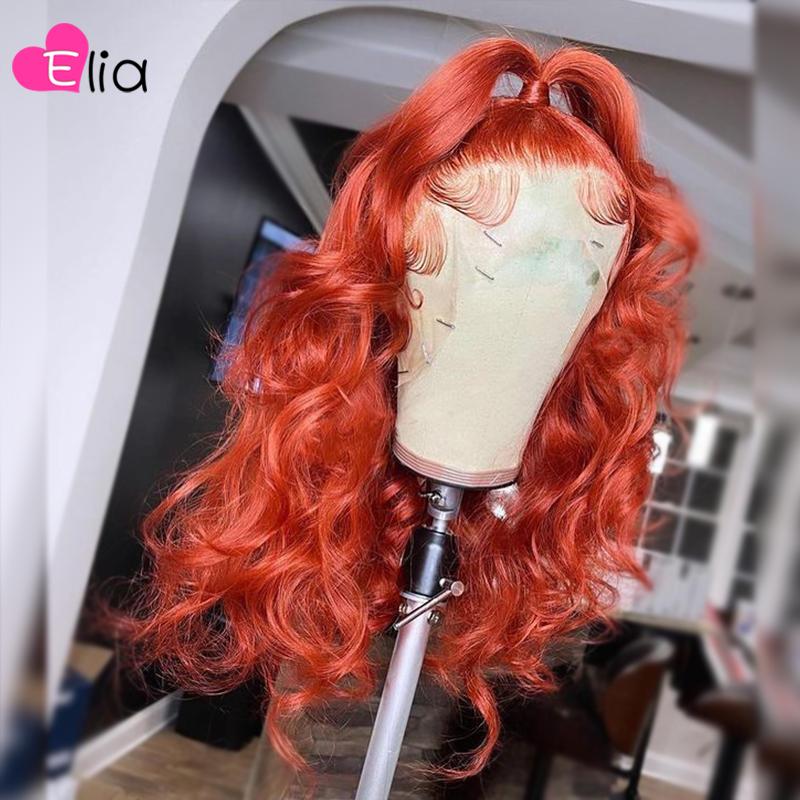 Elia Orange Red Lace Front Wig Body Wave Human Hair Wigs Remy Peruvian 100% Pre Plucked Transparent For Black Women